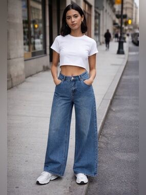 Edikted High Rise Wide Leg Y2K Baggy Jeans Sz L